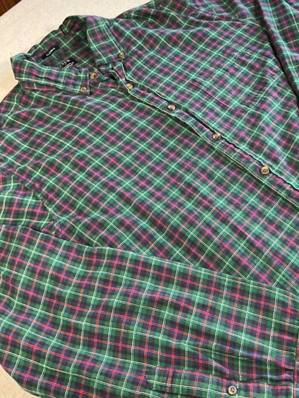Mens J.Crew Brushed Classic Fit Plaid Flannel Cotton Button Up Shirt (Large)